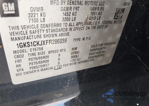 2015 GMC Yukon Denali from USA, damaged, VIN 1GKS1CKJXFR286039